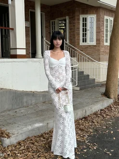 Sale Ruched Lace Panel Long Dress Cocktail & Party Dresses|Long Dresses
