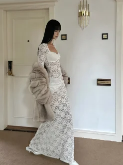 Sale Ruched Lace Panel Long Dress Cocktail & Party Dresses|Long Dresses