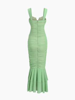 Best Ruched Mesh Zippered Long Dress Cocktail & Party Dresses|Summer Dresses