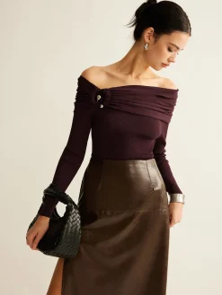 Online Ruched Slim Knit Top Sweater Tops|Sweaters & Cardigans