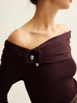 Online Ruched Slim Knit Top Sweater Tops|Sweaters & Cardigans