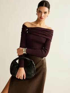 Online Ruched Slim Knit Top Sweater Tops|Sweaters & Cardigans