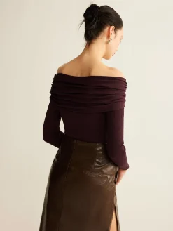 Online Ruched Slim Knit Top Sweater Tops|Sweaters & Cardigans