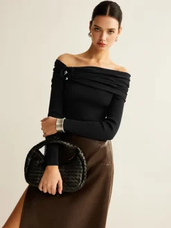 Online Ruched Slim Knit Top Sweater Tops|Sweaters & Cardigans