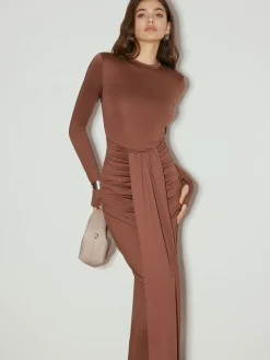 Ruched Tie-Front Jersey Long Dress Casual Dresses|Cocktail & Party Dresses