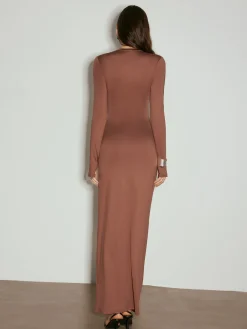 Ruched Tie-Front Jersey Long Dress Casual Dresses|Cocktail & Party Dresses