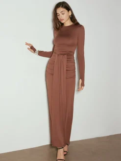 Ruched Tie-Front Jersey Long Dress Casual Dresses|Cocktail & Party Dresses