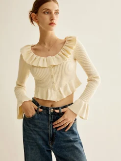 Discount Ruffle Button Knit Top Sweater Tops|Sweaters & Cardigans