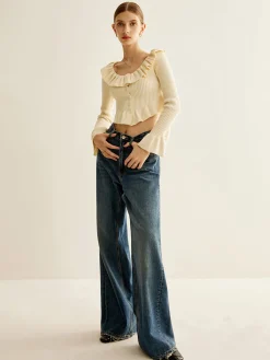 Discount Ruffle Button Knit Top Sweater Tops|Sweaters & Cardigans