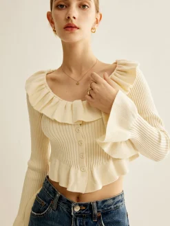 Discount Ruffle Button Knit Top Sweater Tops|Sweaters & Cardigans