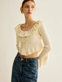 Discount Ruffle Button Knit Top Sweater Tops|Sweaters & Cardigans