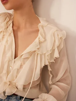 Outlet Ruffle Chiffon Breasted Thin Shirt Blouses & Shirts|Tops