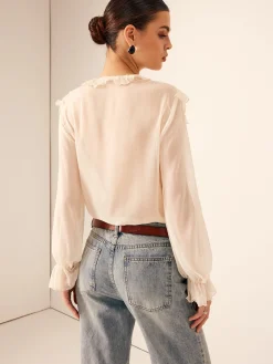Outlet Ruffle Chiffon Breasted Thin Shirt Blouses & Shirts|Tops
