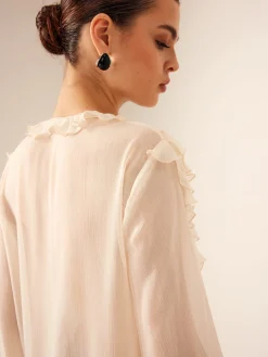 Outlet Ruffle Chiffon Breasted Thin Shirt Blouses & Shirts|Tops
