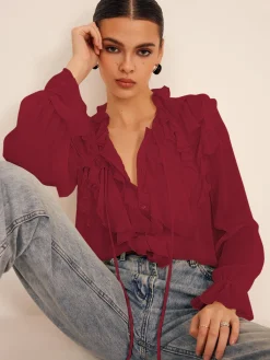 Outlet Ruffle Chiffon Breasted Thin Shirt Blouses & Shirts|Tops