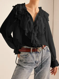 Outlet Ruffle Chiffon Breasted Thin Shirt Blouses & Shirts|Tops
