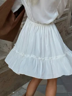 Outlet Ruffle Collar Short Dress White Dresses|Casual Dresses