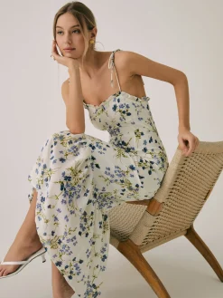 Online Ruffle Floral Print Cami Long Dress White Dresses|Casual Dresses
