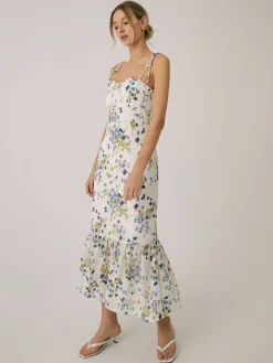 Online Ruffle Floral Print Cami Long Dress White Dresses|Casual Dresses