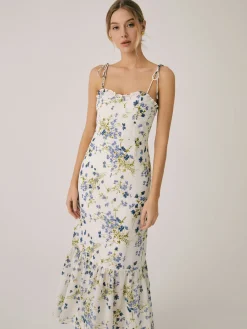 Online Ruffle Floral Print Cami Long Dress White Dresses|Casual Dresses