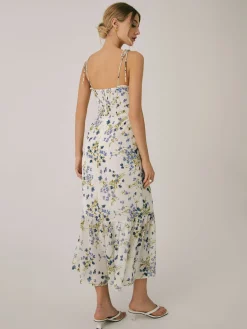 Online Ruffle Floral Print Cami Long Dress White Dresses|Casual Dresses