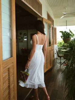 Outlet Ruffle Hem Cami Plain Midi Dress White Dresses|Black Dresses