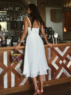 Outlet Ruffle Hem Cami Plain Midi Dress White Dresses|Black Dresses