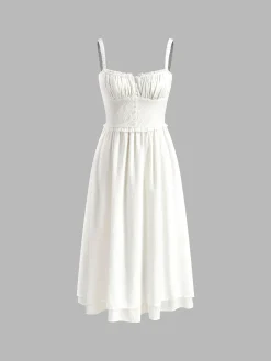 Outlet Ruffle Hem Cami Plain Midi Dress White Dresses|Black Dresses