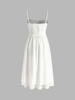 Outlet Ruffle Hem Cami Plain Midi Dress White Dresses|Black Dresses