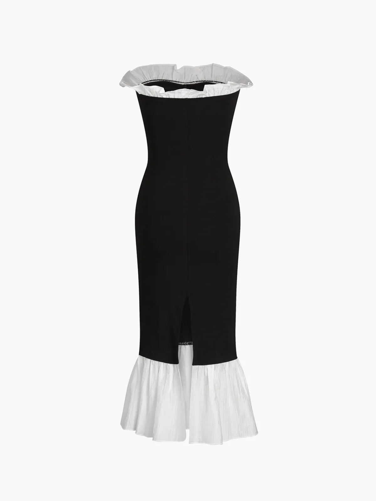 New Ruffle Hem Patchwork Midi Dress Black Dresses|Casual Dresses