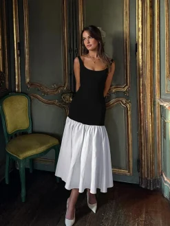 Online Ruffle Long Cami Sundress Black Dresses|Casual Dresses