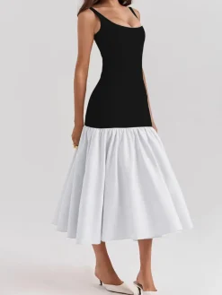 Online Ruffle Long Cami Sundress Black Dresses|Casual Dresses