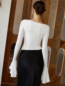 Online Ruffle Pleated Long Sleeve T-Shirt T-shirts