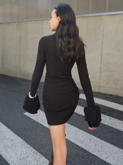 Clearance Ruffle Pleated Short Dress Black Dresses|Casual Dresses