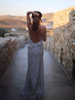 Sale Ruffle Polka Dot Backless Cami Long Dress Black Dresses|Cocktail & Party Dresses
