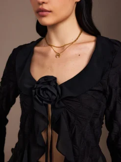 Ruffle Rosette Pleated Blouse Tops