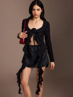 Ruffle Rosette Pleated Blouse Tops