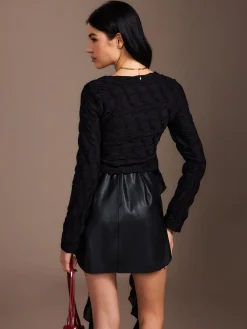 Ruffle Rosette Pleated Blouse Tops
