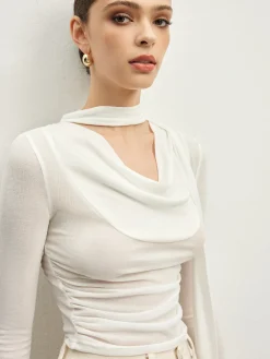 Clearance Ruffle Sheer Draped Jersey T-Shirt T-shirts|Tops