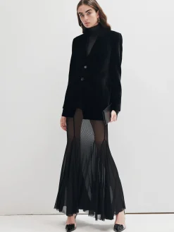 Outlet Ruffle Sheer Panel Maxi Skirt Skirts|Matching Sets