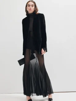 Outlet Ruffle Sheer Panel Maxi Skirt Skirts|Matching Sets
