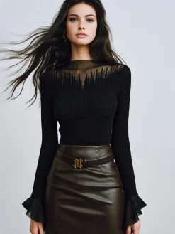 Hot Ruffle Sleeve Thin Sweater Sweater Tops|Sweaters & Cardigans