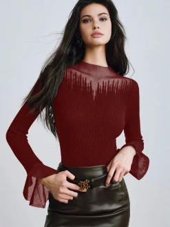 Hot Ruffle Sleeve Thin Sweater Sweater Tops|Sweaters & Cardigans