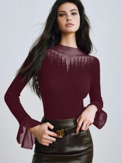 Hot Ruffle Sleeve Thin Sweater Sweater Tops|Sweaters & Cardigans
