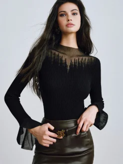 Clearance Ruffle Sleeve Thin Sweater Sweater Tops|Sweaters & Cardigans