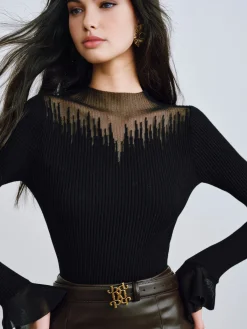 Clearance Ruffle Sleeve Thin Sweater Sweater Tops|Sweaters & Cardigans
