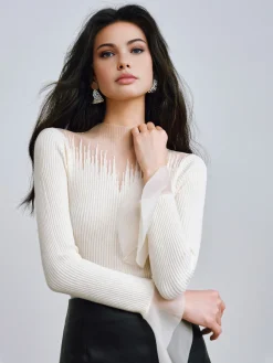 Clearance Ruffle Sleeve Thin Sweater Sweater Tops|Sweaters & Cardigans