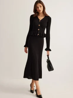 Discount Ruffle Slim Sweater Dress Black Dresses|Sweater Dresses
