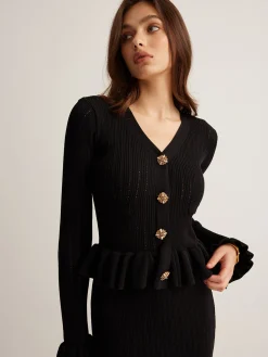 Discount Ruffle Slim Sweater Dress Black Dresses|Sweater Dresses