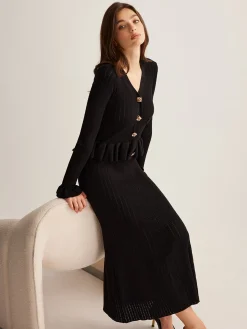 Discount Ruffle Slim Sweater Dress Black Dresses|Sweater Dresses